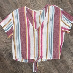 Crop striped tie front